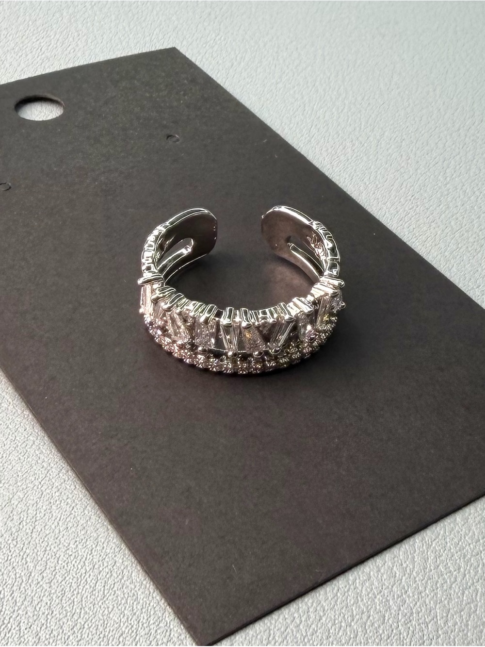 Open Crystal-Accent Silver Cuff Ring - Sparkling Silver